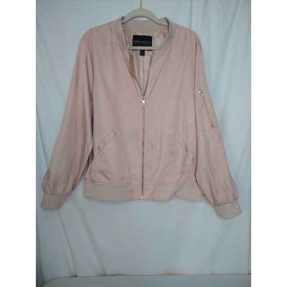 Forever 21 Jacket sz 3X pink satin full zip track jacket retro pockets 50s 80s - Picture 11 of 12